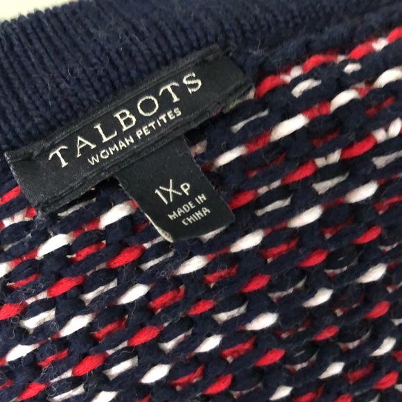 Talbots Knit Sweater 1X Petite Cardigan Red White Blue Cotton - Picture 10 of 10